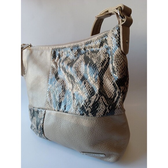 Stone & Co. Tan Beige Snakeprint Shoulder Bag EUC - Picture 5 of 16
